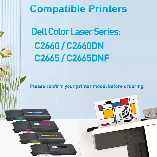 Alt view image 2 of 6 - Compatible C2660 C2665 Toner Cartridge Set Replacement for Dell C2660dn C2665dnf Printer, 593-BBBU(BK) 593-BBBT(C) 593-BBBS(M) 593-BBBR(Y), 4-Pack