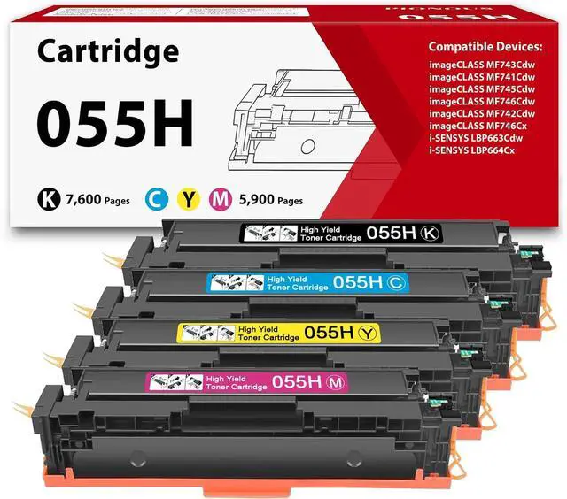 Main image of 055H Toner Cartridge Set - High Yield Replacement for Canon 055 CRG055H Toner Compatible with imageCLASS MF743Cdw, MF741Cdw, LBP664Cdw, MF745Cdw, MF746Cdw Printer (4-Pack, Black Yellow Cyan Magenta)