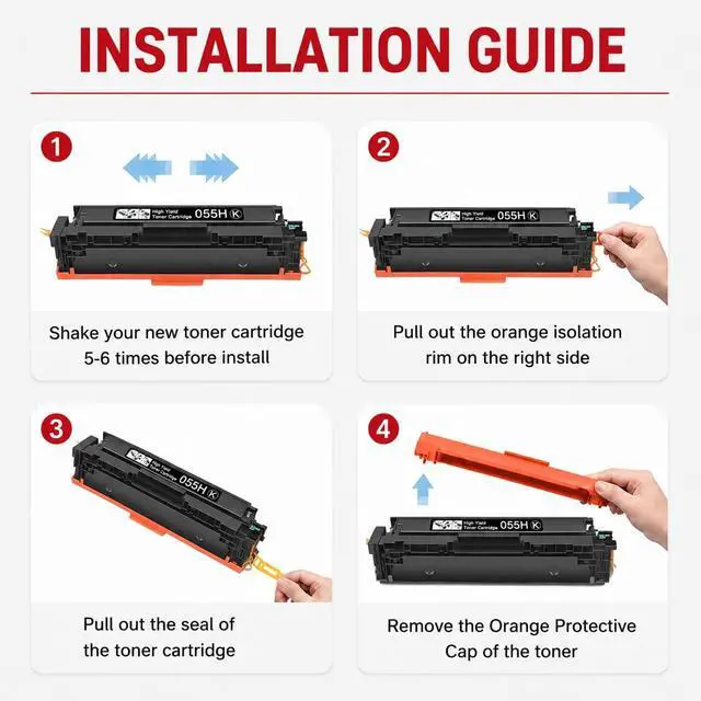 Alt view image 6 of 7 - 055H Toner Cartridge Set - High Yield Replacement for Canon 055 CRG055H Toner Compatible with imageCLASS MF743Cdw, MF741Cdw, LBP664Cdw, MF745Cdw, MF746Cdw Printer (4-Pack, Black Yellow Cyan Magenta)