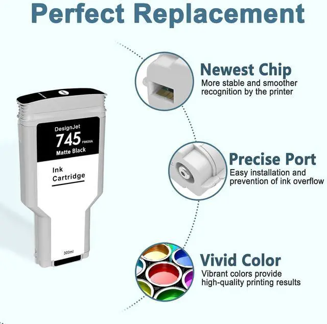 Alt view image 2 of 7 - 745 Ink Cartridge HP 745 Matte Black F9K05A Replacement DesignJet Z2600 DesignJet Z5600 Postscript Printer 300ml 1-Pack