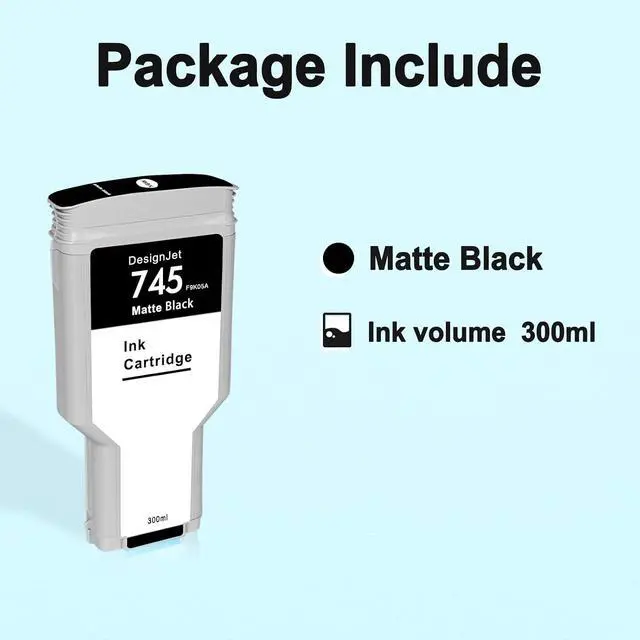 Alt view image 3 of 7 - 745 Ink Cartridge HP 745 Matte Black F9K05A Replacement DesignJet Z2600 DesignJet Z5600 Postscript Printer 300ml 1-Pack