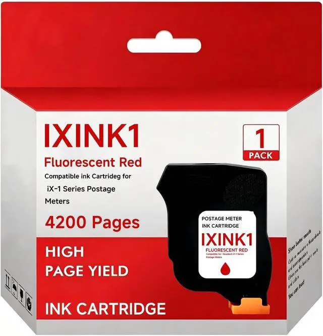 Main image of IXINK1 Red Ink Cartridge Smart-Auto Ink Cartridge Compatible for iX-1 Mailing Machine Fluorescent Red Postage Meter Ink