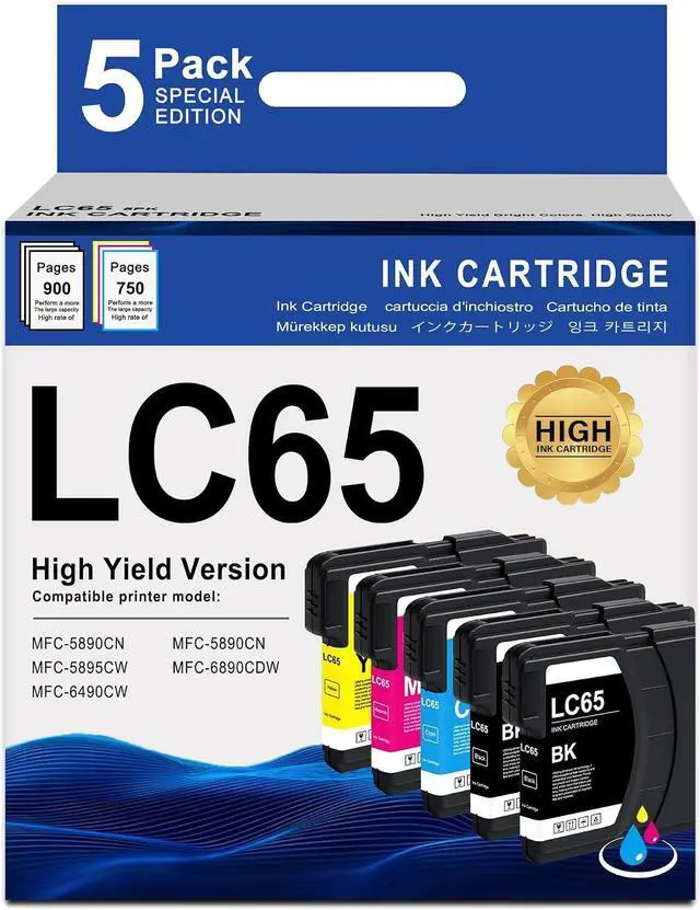 Main image of MOLIMER LC65 Ink Cartridges 5 Pack - Compatible Replacement for Brother LC65BK LC65C LC65M LC65Y Ink with Brother MFC5890CN MFC6490CW MFC5895CW MFC6890CDW Printers (2Black+1Cyan+1Magenta+1Yellow)