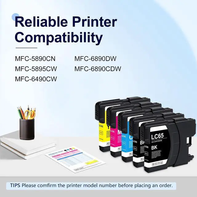 Alt view image 2 of 7 - MOLIMER LC65 Ink Cartridges 5 Pack - Compatible Replacement for Brother LC65BK LC65C LC65M LC65Y Ink with Brother MFC5890CN MFC6490CW MFC5895CW MFC6890CDW Printers (2Black+1Cyan+1Magenta+1Yellow)