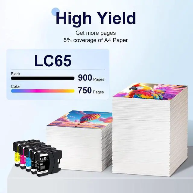 Alt view image 3 of 7 - MOLIMER LC65 Ink Cartridges 5 Pack - Compatible Replacement for Brother LC65BK LC65C LC65M LC65Y Ink with Brother MFC5890CN MFC6490CW MFC5895CW MFC6890CDW Printers (2Black+1Cyan+1Magenta+1Yellow)