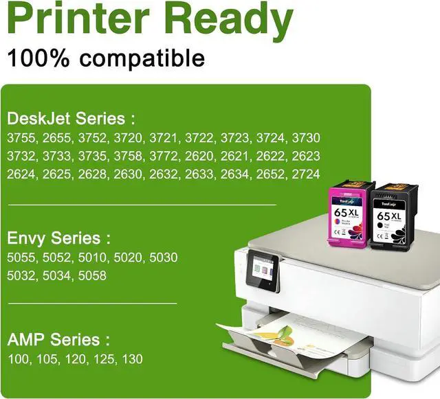 Alt view image 2 of 7 - 65XL Ink Cartridge Replacement for HP 65 65XL Black Color Combo Pack High Yield for Envy 5055 5052 5058; DeskJet 3755 2655 3700 3752 3720 3722 3723 3758 2652 2622 2624 Printer (2 Black,1 tri-color)