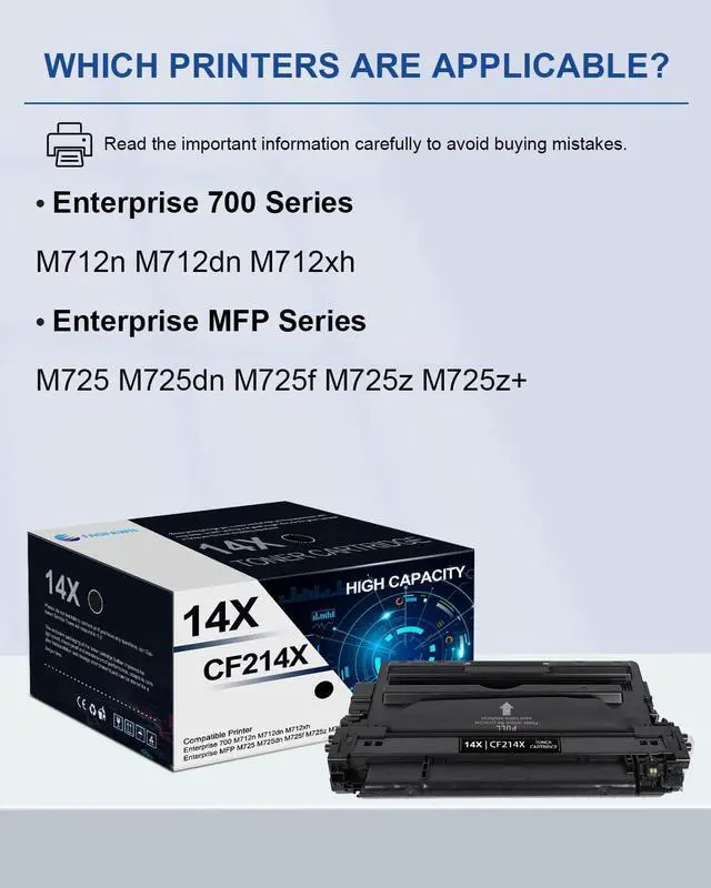 Alt view image 2 of 6 - 14X Black High Yield Toner Cartridge 1 Pack - Compatible CF214X Toner Cartridge Replacement for HP 14X Enterprise 700 M712 M712dn M712n M712xh Enterprise MFP M725 M725dn M725f M725z M725z+ Printers