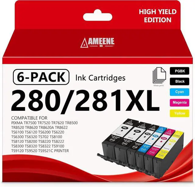 Main image of 280XL 281XL Ink Cartridges to TR8620a TR8620 TR8600 Ink Replacement for Canon PGI 280XL/281XL Cartridges TR8520 TR7520 TS702a TS9520 TS9521C TS6120 TS6220 TS9120 TS6320 TS8220 Printers (6 Pack)