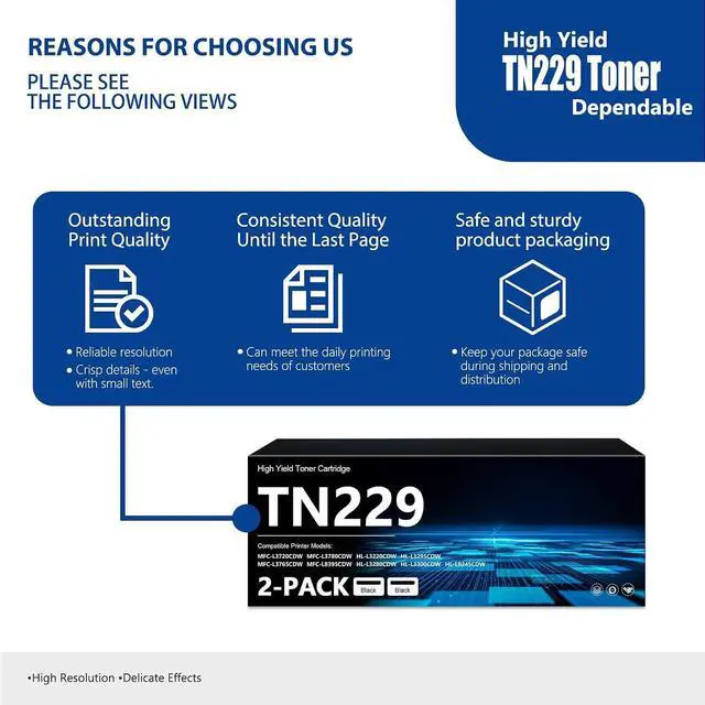 Alt view image 5 of 7 - TN229 Black Toner Cartridge 2-Pack TN-229BK Toner HL-L3220CDW HL-L3300CDW
