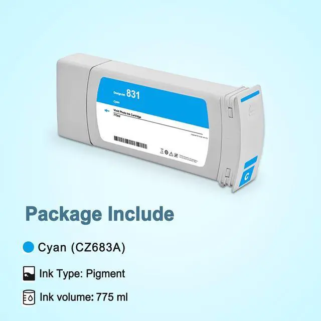 Alt view image 4 of 7 - 831 831A Ink Cartridge Cyan CZ683A Replacement for Latex 310 315 330 335 360 365 370 570 Printers (1-Pack, 775ml)