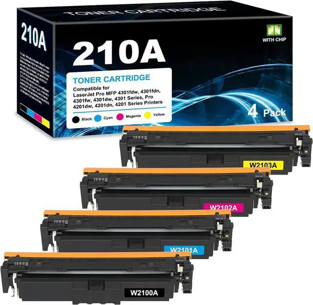 Main image of High Yield 210A Toner Cartridges with Chip, 4-Pack BK/C/M/Y Compatible with HP Color LaserJet Pro 4201dn 4201dw MFP 4301dw 4301fdn 4301fdw Printer