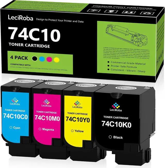 Main image of LeciRoba 74C10 74C10K0 74C10C0 74C10M0 74C10Y0 Toner Cartridges Compatible for Lexmark CS720 CS720de CS720dte CS725 CS725de CS725dte CX725 CX725de CX725dte Printer Ink (4-Pack, BCYM)