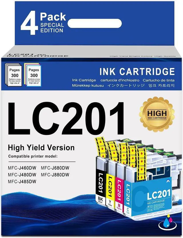 Main image of MOLIMER LC201 BK/C/M/Y Ink Cartridges (4 Pack) Compatible Replacement for Brother LC203XL LC201 Ink Cartridges Use for MFC-J480DW MFC-J485DW MFC-J880DW MFC-J4420DW Printer, LC201XL Ink