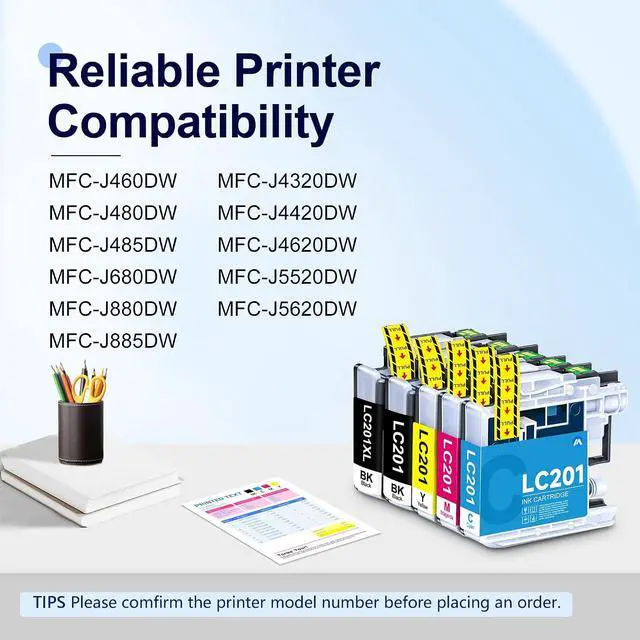 Alt view image 2 of 7 - MOLIMER LC201 BK/C/M/Y Ink Cartridges (4 Pack) Compatible Replacement for Brother LC203XL LC201 Ink Cartridges Use for MFC-J480DW MFC-J485DW MFC-J880DW MFC-J4420DW Printer, LC201XL Ink