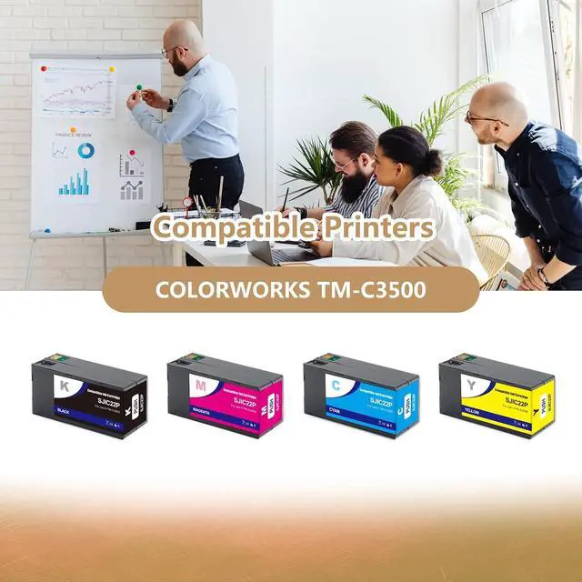 Alt view image 3 of 7 - SJIC22P Pigment Ink Cartridge Replacment for ColorWorks TM-C3500 TM-C3510 TM-C3520 TMC3500 Printer (C33S020577, C33S020581, C33S020582, C33S020583)