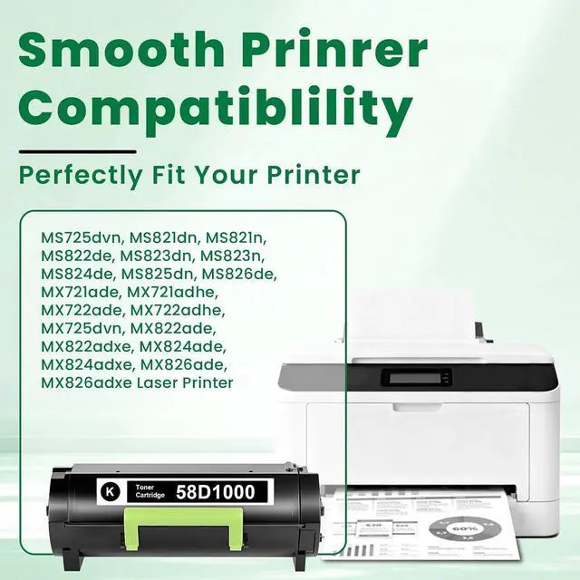 Alt view image 2 of 7 - Vylent 58D1000 Black Toner Cartridge High Yield for MS725 MS821 1-Pack