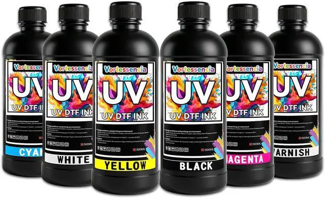 Main image of UV DTF Ink 500ml x 6 for UV DTF Printer Compatible for Ep XP600 TX800 i1600 i3200 L805 1390 DX5 DX6 DX7 DX10-Printing on A B Films for Sticker Printers (CMYKWV)