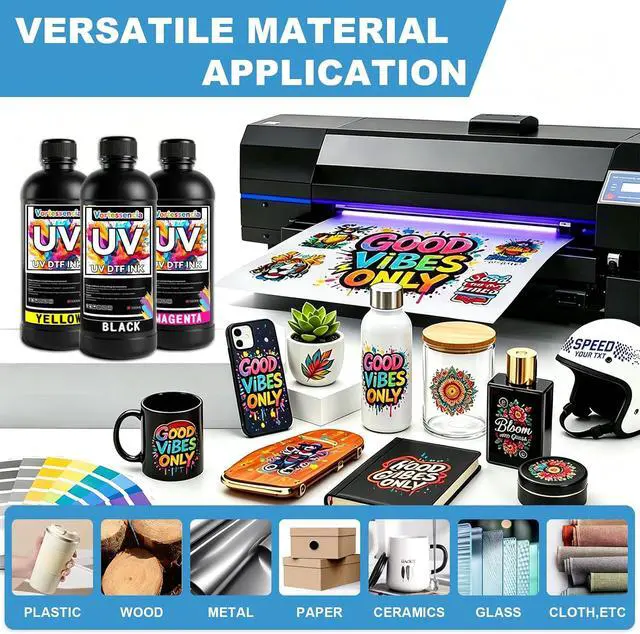 Alt view image 3 of 5 - UV DTF Ink 500ml x 6 for UV DTF Printer Compatible for Ep XP600 TX800 i1600 i3200 L805 1390 DX5 DX6 DX7 DX10-Printing on A B Films for Sticker Printers (CMYKWV)