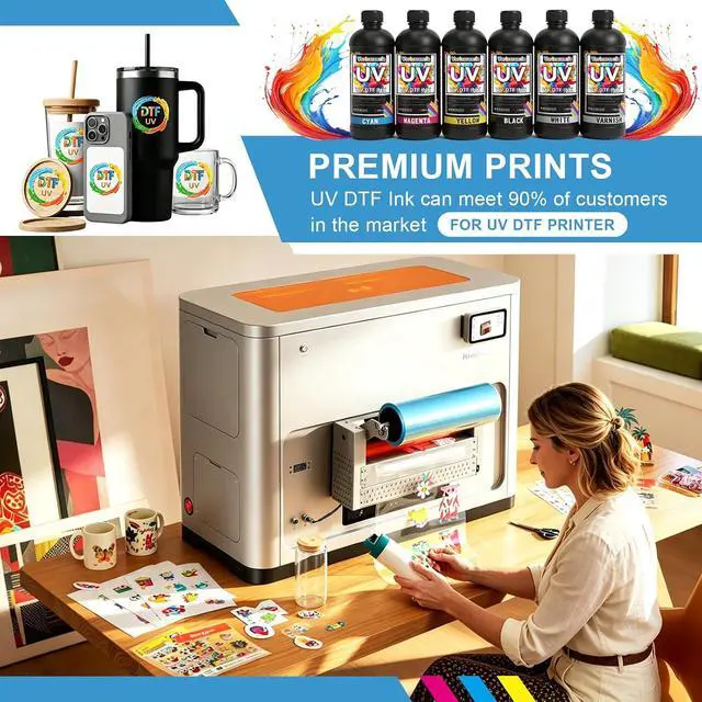 Alt view image 2 of 5 - UV DTF Ink 500ml x 6 for UV DTF Printer Compatible for Ep XP600 TX800 i1600 i3200 L805 1390 DX5 DX6 DX7 DX10-Printing on A B Films for Sticker Printers (CMYKWV)
