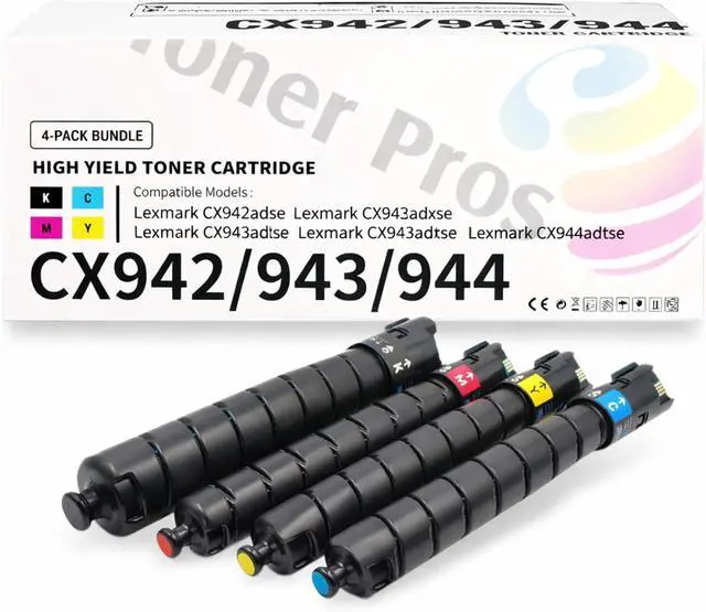 Main image of Toner Pros Compatible Toner Cartridges for Lexmark CX942/943/944 High Yield Replacement for OEM 83D0HK0, 83D0HC0, 83D0HM0, 83D0HY0 Black, Cyan, Magenta, Yellow 4-Pack