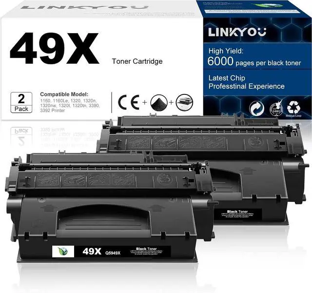 Main image of 49X Toner Cartridge : 2 Pack 49X Replacement for HP 49X Q5949X 49A Q5949A 53X Q7553X Toner Cartridge for 1160 1160Le 1320 1320n 1320nw 1320t 1320tn 3390 3392 Printer - Black
