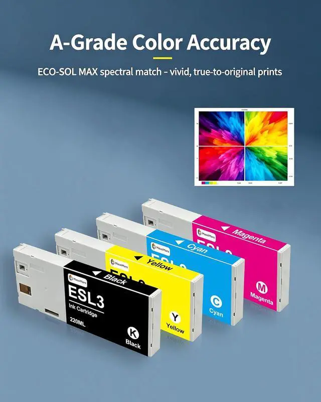 Alt view image 4 of 7 - MasaiMara ESL3 ESL3-BK ESL3-CY ESL3-MG ESL3-YE Ink Cartridges Set Compatible for Roland ECO-SOL MAX Printers (Black Cyan Magenta Yellow, 4-Pack)