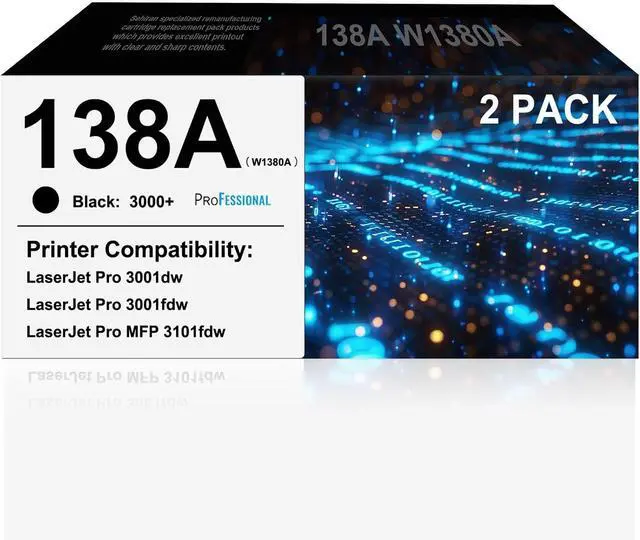 Main image of 138A Toner Cartridges Black 2PK High Yield Replacement for HP 138A W1380A W1380X Compatible with HP Laser Jet Pro 3001fdw 3001dw MFP 3101fdw Printer