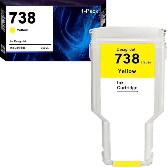 Main image of 738 Ink Cartridge 676M8A Yellow HP 738 Compatible for DesignJet T850 DesignJet T950 Printer (1-Pack, 300ML)