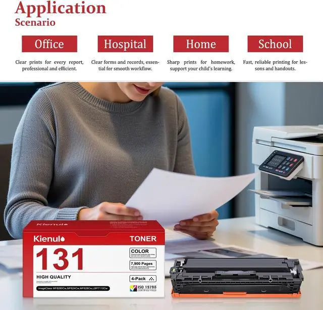 Alt view image 5 of 6 - 131 Toner Cartridge Set (4-Pack ,B/C/M/Y) CRG131 CRG-131 CRG 131 Toner Replacement for Canon Color ImageClass MF8280Cw MF624Cw MF628Cw LBP7110Cw LBP5050 MF8050Cn MF8080Cw Printer Toner