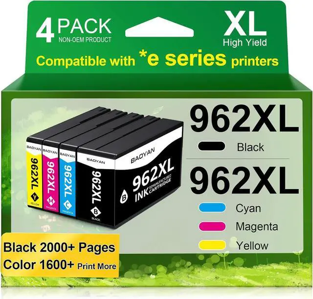 Main image of 962XL Ink Cartridges Replacement for HP 962XL Ink Cartridges Combo Pack Work for Officejet Pro 9015e 9010 9015 9025e 9018 9020 9025 9018e 9012e 9016 Printer Black Color (4 Pack)