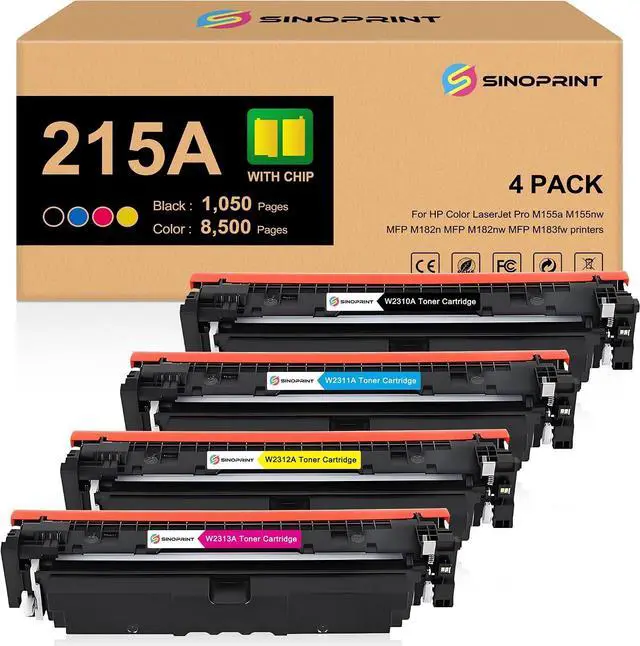 Main image of 215A Toner cartridges Replacement for hp 215A Toner cartridges W2310A W2311A W2312A W2313A for HP Color Pro MFP M182nw M183fw M182 M183 M155 Printers (4 Packs Black, Cyan, Magenta, Yellow)
