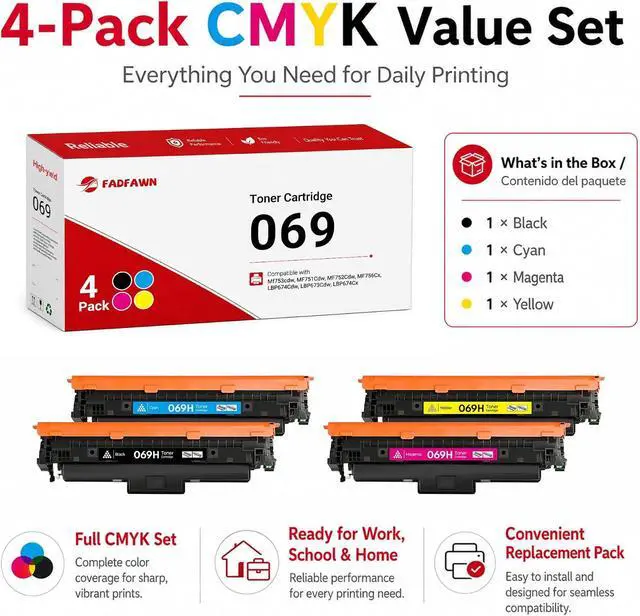 Alt view image 5 of 7 - 069 Toner Cartridges 4 Pack Replacement for Canon 069 for Color ImageCLASS LBP674Cdw Mf753cdw MF751Cdw LBP673Cdw LBP674Cx MF752Cdw MF756Cx Printer (Black Cyan Magenta Yellow)