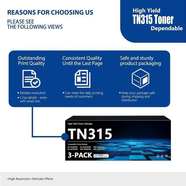 Alt view image 5 of 7 - TN315C TN315M TN315Y Toner Cartridge 3 Pack High Yield TN315C/M/Y Toner