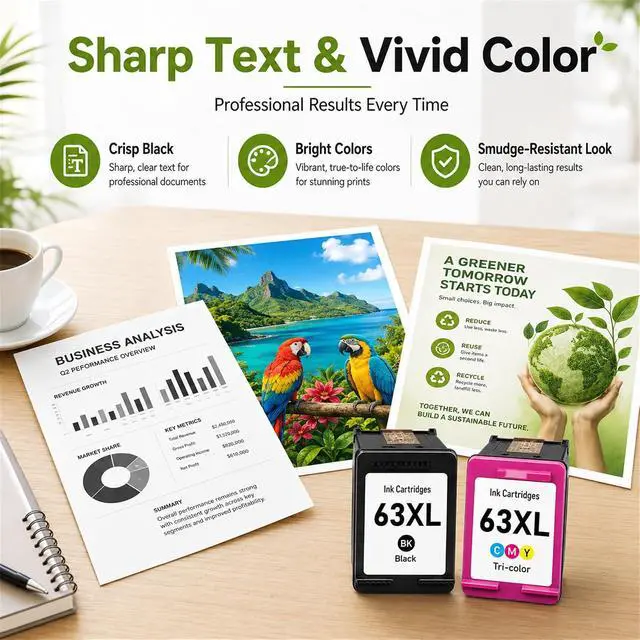 Alt view image 4 of 7 - 63XL Ink Cartridges Black and Color Replacement for HP Ink 63 63XL Ink