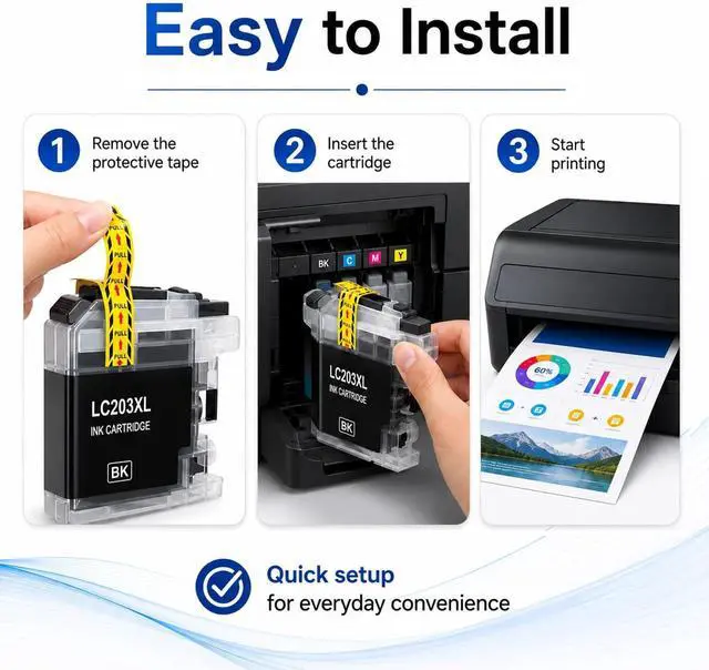 Alt view image 6 of 7 - LC203XL LC203 Ink Cartridges Replacement for Brother Printer LC203 LC201 XL Ink Cartridges High Yield Work With MFC-4320DW MFC-J460DW MFC-J480DW MFC-J485DW MFC-J680DW MFC-J885DW (5-Pack, 2BK/C/M/Y)