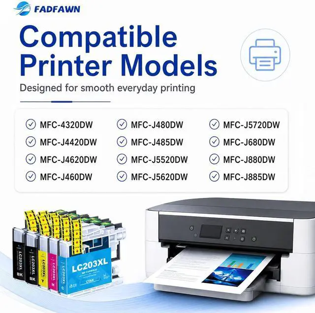 Alt view image 3 of 7 - LC203XL LC203 Ink Cartridges Replacement for Brother Printer LC203 LC201 XL Ink Cartridges High Yield Work With MFC-4320DW MFC-J460DW MFC-J480DW MFC-J485DW MFC-J680DW MFC-J885DW (5-Pack, 2BK/C/M/Y)