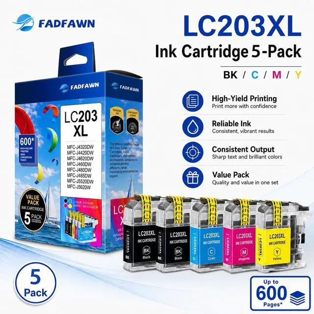 Alt view image 2 of 7 - LC203XL LC203 Ink Cartridges Replacement for Brother Printer LC203 LC201 XL Ink Cartridges High Yield Work With MFC-4320DW MFC-J460DW MFC-J480DW MFC-J485DW MFC-J680DW MFC-J885DW (5-Pack, 2BK/C/M/Y)