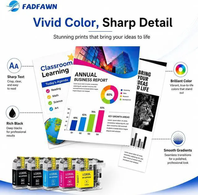 Alt view image 5 of 7 - LC203XL LC203 Ink Cartridges Replacement for Brother Printer LC203 LC201 XL Ink Cartridges High Yield Work With MFC-4320DW MFC-J460DW MFC-J480DW MFC-J485DW MFC-J680DW MFC-J885DW (5-Pack, 2BK/C/M/Y)