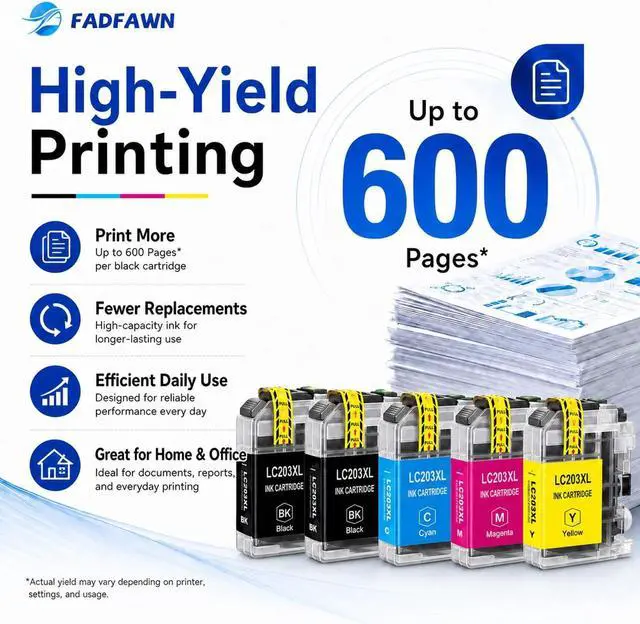 Alt view image 4 of 7 - LC203XL LC203 Ink Cartridges Replacement for Brother Printer LC203 LC201 XL Ink Cartridges High Yield Work With MFC-4320DW MFC-J460DW MFC-J480DW MFC-J485DW MFC-J680DW MFC-J885DW (5-Pack, 2BK/C/M/Y)