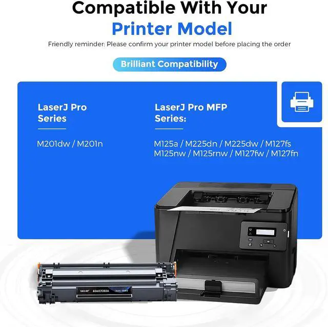 Alt view image 2 of 7 - 83A Toner Cartridges Black (1-Pack) Replacement for HP 83A CF283A Toner Cartridges Works with LaserJ Pro M201dw M201n MFP M125a M125rnw M125nw M127fn M127fp M127fw M225dn Printer
