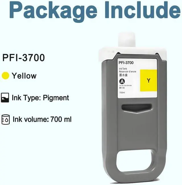 Alt view image 4 of 7 - PFI-3700 Ink Cartridge 700ml Yellow Pigment PFI3700 Inks Tank Compatible with Canon imagePROGRAF PRO-2600 GP-2600S PRO-4600 GP-4600S PRO-6600 GP-6600S 1-Pack