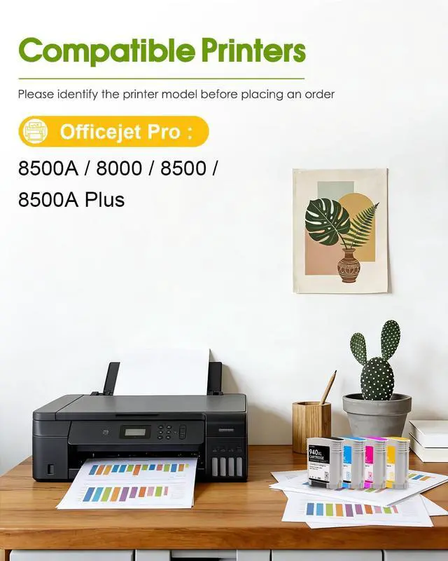 Alt view image 2 of 7 - 940XL High Yield Ink Cartridges 4-Pack (1Black/1Cyan/1Magenta/1Yellow) Compatible for 940 Ink Cartridge Replacement for OfficeJet Pro 8000 8500A 8500 A909a 8500A A910a Printers