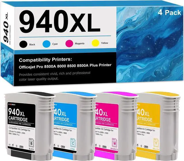 Main image of 940XL High Yield Ink Cartridges 4-Pack (1Black/1Cyan/1Magenta/1Yellow) Compatible for 940 Ink Cartridge Replacement for OfficeJet Pro 8000 8500A 8500 A909a 8500A A910a Printers
