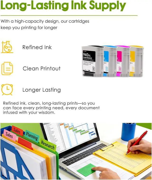 Alt view image 5 of 7 - 940XL High Yield Ink Cartridges 4-Pack (1Black/1Cyan/1Magenta/1Yellow) Compatible for 940 Ink Cartridge Replacement for OfficeJet Pro 8000 8500A 8500 A909a 8500A A910a Printers