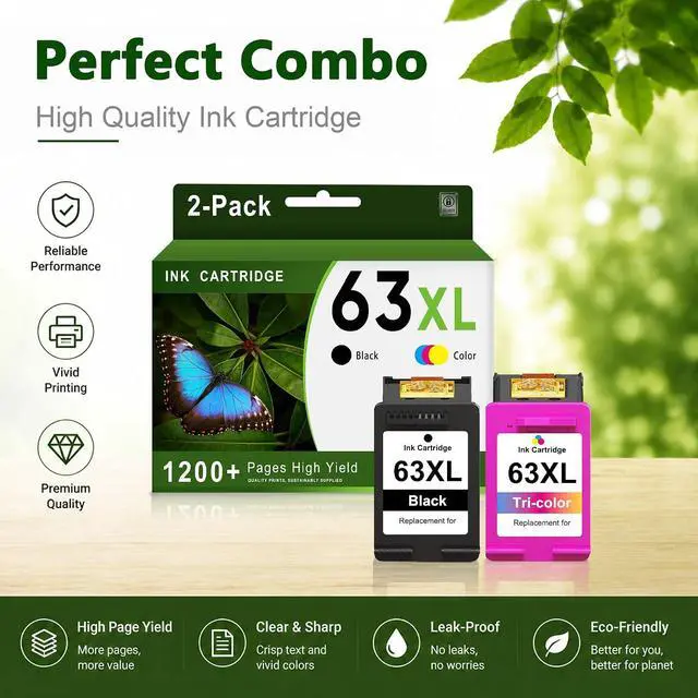 Alt view image 6 of 7 - 63XL Ink Cartridges Black and Color Replacement for HP 63 XL
