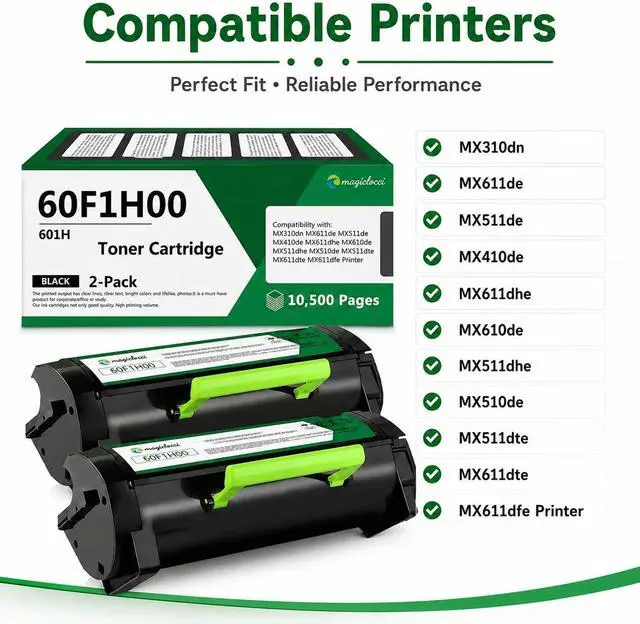 Alt view image 2 of 7 - 50F0H00/60F1H00 High Yield Toner Cartridge Replacement for Lexmark 50F0H00 60F1H00 601H Toner Cartridge for MX310dn MX410de MX510de MX610de MX611de MX611dhe MX611dte (Black, 2-Pack)