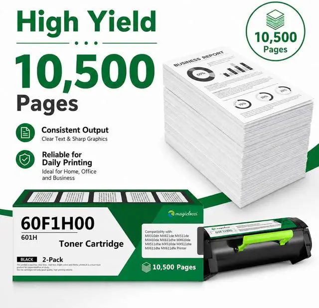 Alt view image 3 of 7 - 50F0H00/60F1H00 High Yield Toner Cartridge Replacement for Lexmark 50F0H00 60F1H00 601H Toner Cartridge for MX310dn MX410de MX510de MX610de MX611de MX611dhe MX611dte (Black, 2-Pack)
