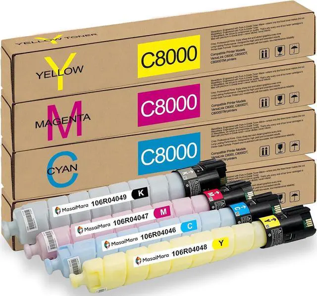 Main image of MasaiMara C8000 Compatible Toner Cartridges for Xerox VersaLink C8000 C8000DT C8000DTM Printer (106R04046 Black, 106R04049 Cyan, 106R04047 Magenta, 106R04048 Yellow, 4-Pack)