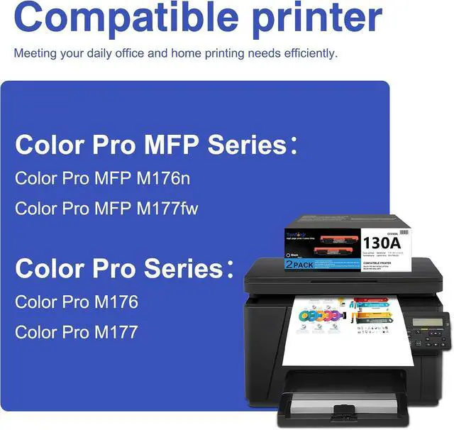 Alt view image 2 of 7 - 130A Black Toner Cartridges 2 Pack Replacement for HP 130A CF350A CF351A CF352A CF353A, Compatible with Color Pro MFP M177fw M176n M177 M176 Printer