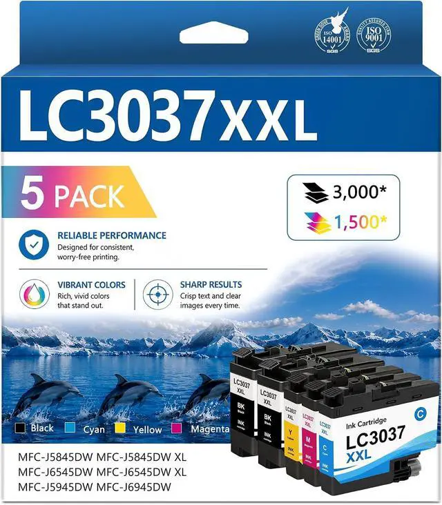 Main image of LC3037 XXL Super High-Yield Ink Cartridge (5-Pack) Replacement for Brother LC3037XXL LC3037 LC3037BK Ink Cartridge Compatible with MFC-J6945DW MFC-J5845DW MFC-J6545DW MFC-J5945DW Printers